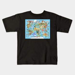 Cartoon World Map Kids T-Shirt